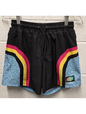 SLUNKS Men's S Lined Volleyball Athletic Shorts Retro Blue Swirl Abstract Print